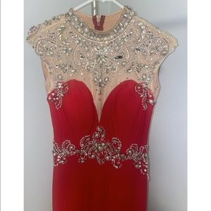 red embellished gown